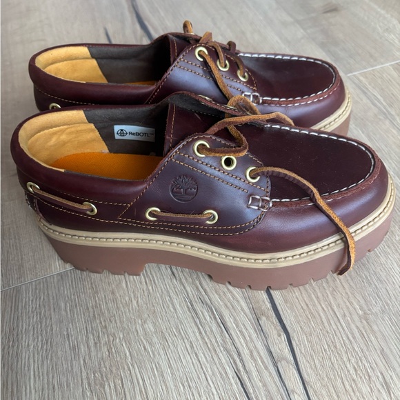 Timberland Women’s Leather Lug Sole Oxford Shoes – Burgundy – Size 6 - Picture 4 of 7